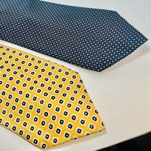 Lot of 2 LRL Lauren Ralph Lauren Silk Neck Ties Yellow Blue Geometric Pattern